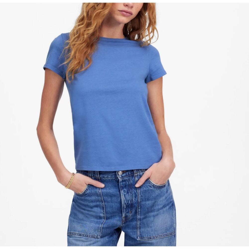 Madewell Essential Slim Tee WMNS XL Delphinium Blue Lightweight Cotton Crewneck